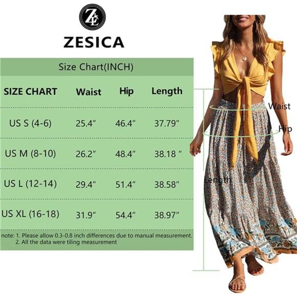 Women's Bohemian Floral Printed Elastic Waist A Line Maxi Skirt with Pockets - Picture 6 of 6